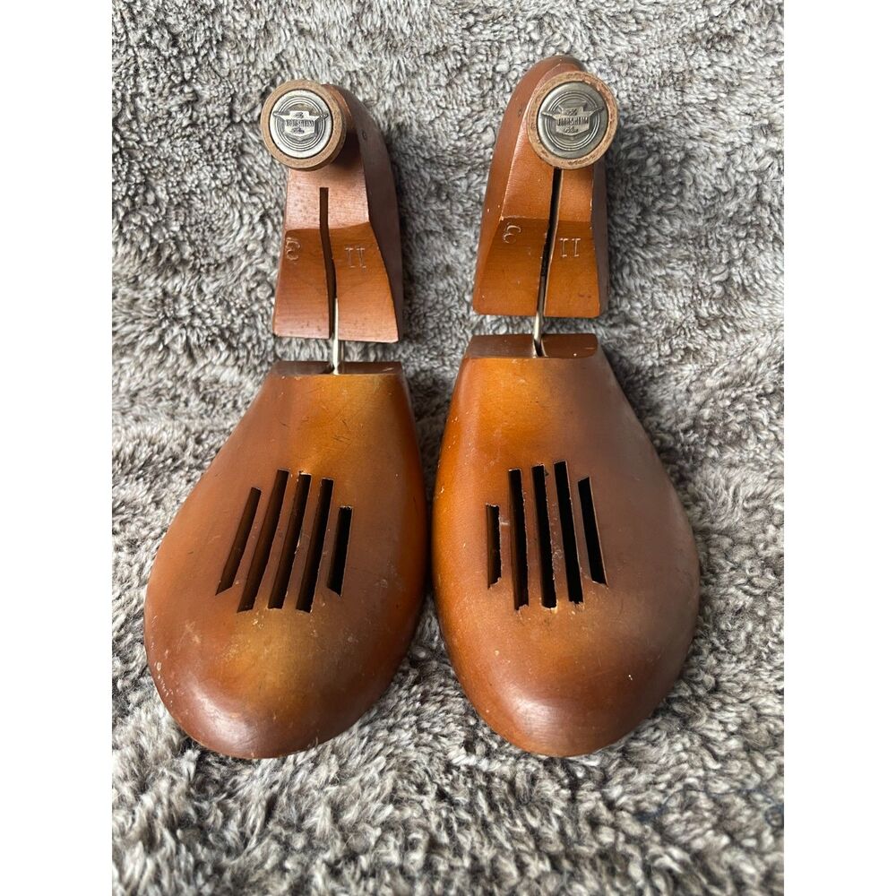 Vintage The Florsheim Shoe Adjustable Wooden Shoe Trees Mens Sz 11 Marked 3 Pair - Picture 2 of 7